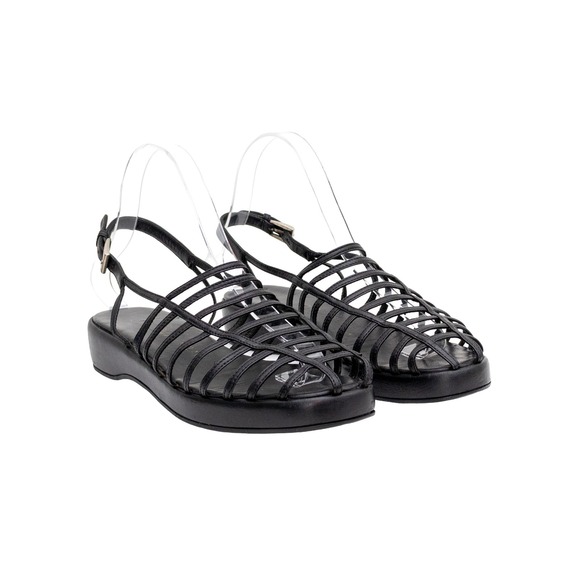Prada Shoes - Prada Black Leather Cage Strappy Platform Sandals Women's US 7.5 EU 38 Italy